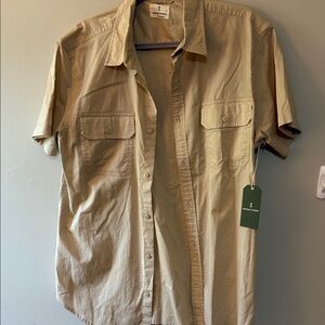 NWT Men's Casual Tan Button Down Shirt Size L